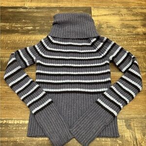 American Eagle Outfitters Ribbed Striped Turtleneck Sweater - Blue and Black